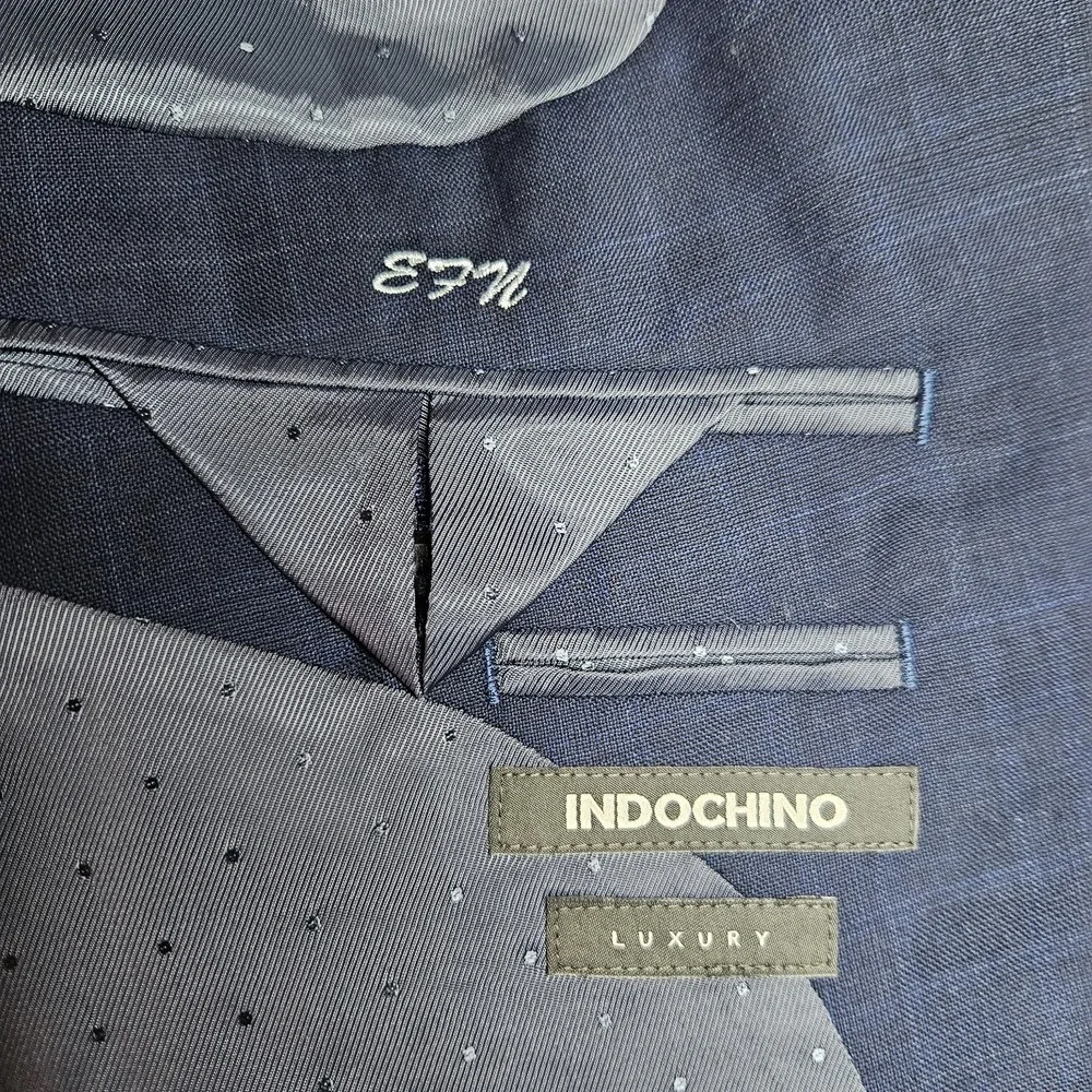 Indochino Cashmere Wool Blue Plaid Windowpane Sport Coat Jacket‎ Blazer 44R NWT